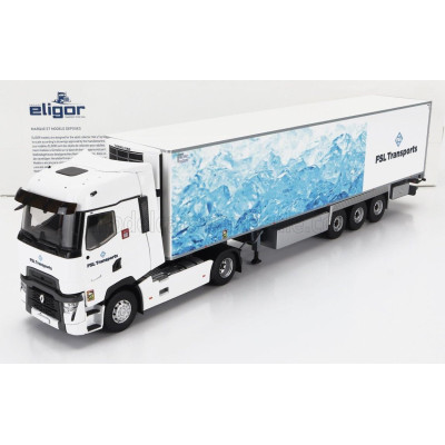 ELIGOR RENAULT T-LINE HIGH TRUCK SEMI-FRIGO FSL TRANSPORTS 2021 - WHITE LIGHT BLUE 1/43