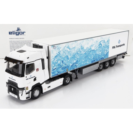 ELIGOR RENAULT T-LINE HIGH TRUCK SEMI-FRIGO FSL TRANSPORTS 2021 - WHITE LIGHT BLUE 1/43