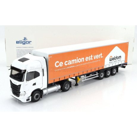 ELIGOR IVECO FIAT S-WAY NP TRUCK TELONATO WELDOM TRANSPORTS 2021 - WHITE ORANGE 1/43