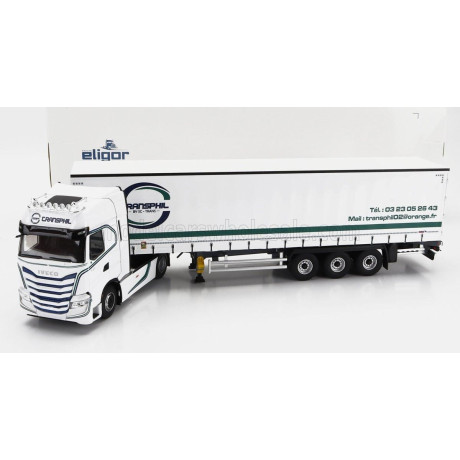 ELIGOR IVECO FIAT S-WAY 510 TRUCK TELONATO TRANSPHIL TRANSPORTS 2021 - WHITE GREEN 1/43