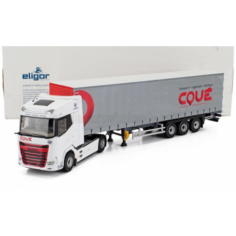 ELIGOR DAF XG TRUCK TELONATO COUE TRANSPORTS 2021 - WHITE RED GREY 1/43