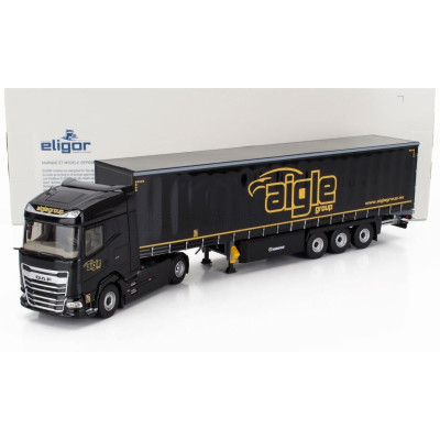 ELIGOR DAF XG TRUCK CASSONATO REMORQUE TAUTLINER AIGLE GROUP 2022 - BLACK YELLOW 1/43