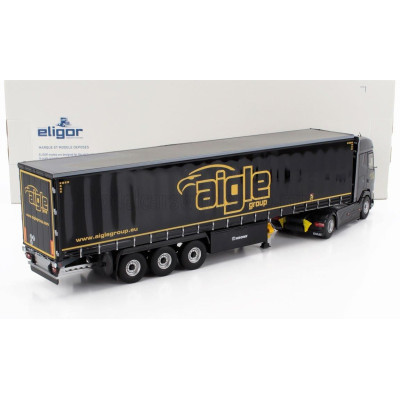 ELIGOR DAF XG TRUCK CASSONATO REMORQUE TAUTLINER AIGLE GROUP 2022 - BLACK YELLOW 1/43
