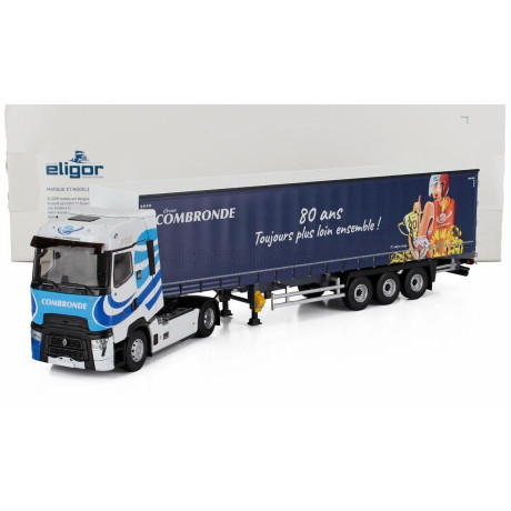 ELIGOR RENAULT T-HIGH TRUCK TELONATO COMBRONDE TRANSPORTS 2025 - 80 ANS TOUJOURS PLUS LOIN ENSEMBLE - WHITE BLUE 1/43