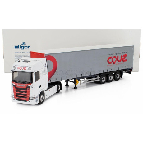ELIGOR SCANIA S500 TRUCK TELONATO COUE TRANSPORTS 2021 - WHITE RED GREY 1/43