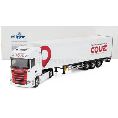 ELIGOR SCANIA S500 TRUCK CASSONATO COUE TRANSPORTS 2021 - WHITE RED 1/43