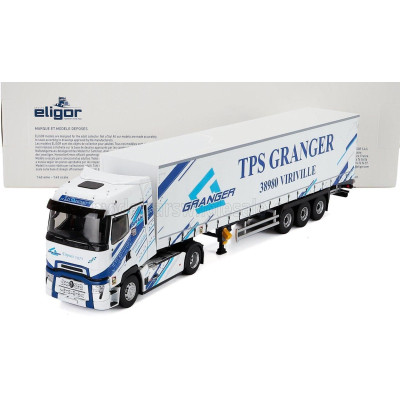 ELIGOR RENAULT T-LINE HIGH TRUCK TELONATO GRANGER TRANSPORTS 2023 - WHITE BLUE 1/43