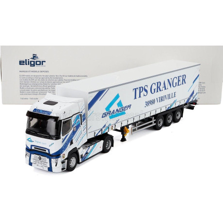 ELIGOR RENAULT T-LINE HIGH TRUCK TELONATO GRANGER TRANSPORTS 2023 - WHITE BLUE 1/43