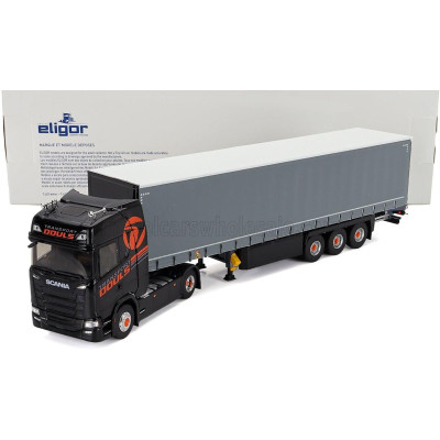 ELIGOR SCANIA S500 TRUCK TELONATO DOULS TRANSPORTS 2021 - BLACK GREY 1/43