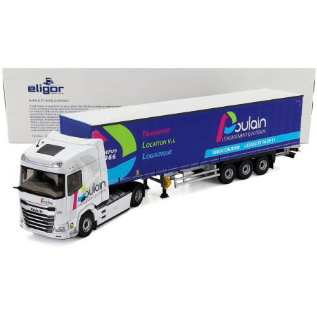 ELIGOR DAF XG TRUCK TELONATO POULAIN TRANSPORTS 2021 - WHITE BLUE 1/43