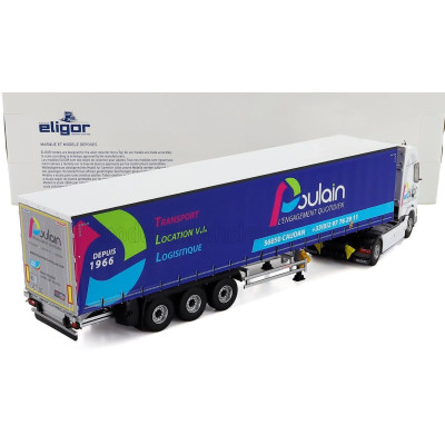 ELIGOR DAF XG TRUCK TELONATO POULAIN TRANSPORTS 2021 - WHITE BLUE 1/43