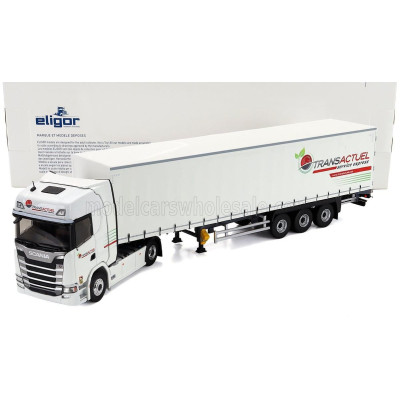 ELIGOR SCANIA S500 TRUCK TELONATO TRANSACTUEL TRANSPORTS 2021 - WHITE 1/43
