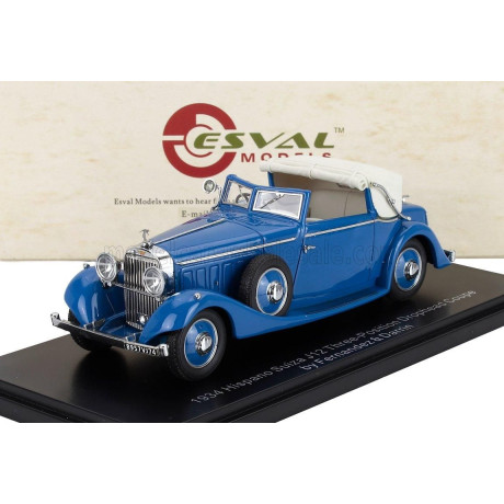 ESVAL MODEL HISPANO SUIZA J12 DROPHEAD CABRIOLET OPEN DROPHEAD COUPE BY FERNANDEZ & DARRIN 1934 - BLUE  WHITE 1/43
