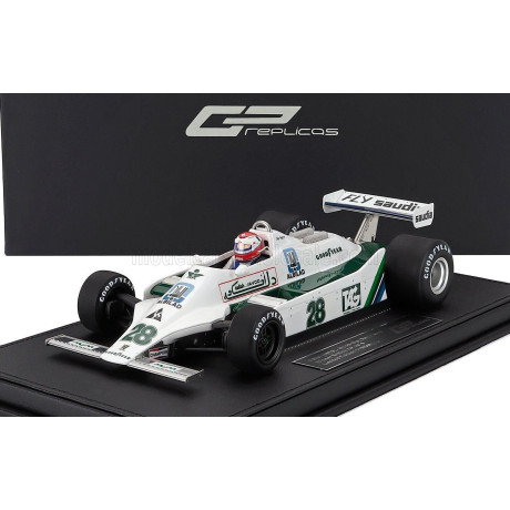 GP REPLICAS WILLIAMS F1  FW07 FORD N 28 WINNER BRITISH GP (with pilot figure) 1979 CLAY REGAZZONI - WHITE GREEN 1/18