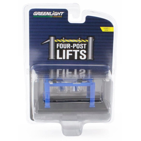 GREENLIGHT ACCESSORIES GARAGE SET OFFICINA - PONTE SOLLEVATORE AUTO - FOUR POST LIFT - BLUE 1/64