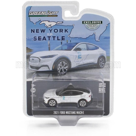 GREENLIGHT FORD USA MACH-E N 2 NEW YORK TO SEATTLE TRANSCONTINENTAL TOUR OCEAN TO OCEAN 2021 - WHITE BLACK 1/64