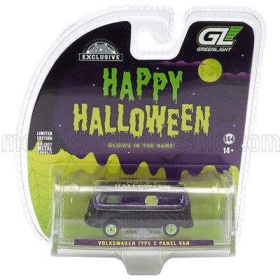 GREENLIGHT VOLKSWAGEN T1 TYPE 2 VAN HAPPY HALLOWEEN 1962 - PURPLE BLACK 1/64