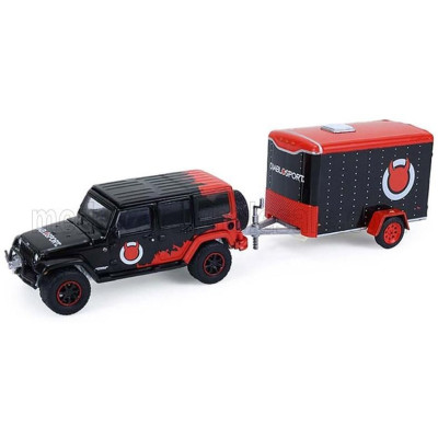 GREENLIGHT JEEP WRANGLER UNLIMITED WITH SMALL CARGO TRAILER 2012 - BLACK RED 1/64