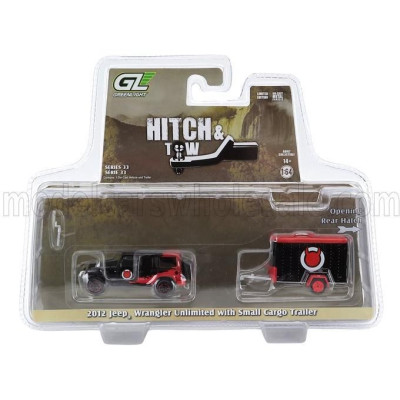 GREENLIGHT JEEP WRANGLER UNLIMITED WITH SMALL CARGO TRAILER 2012 - BLACK RED 1/64