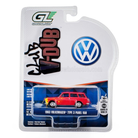 GREENLIGHT VOLKSWAGEN TYPE 3 PANEL VAN 1963 - RED YELLOW 1/64