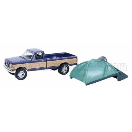 GREENLIGHT FORD USA F-150 LT PICK-UP CAMPING CAMPER 1987 - BLUE BEIGE 1/64