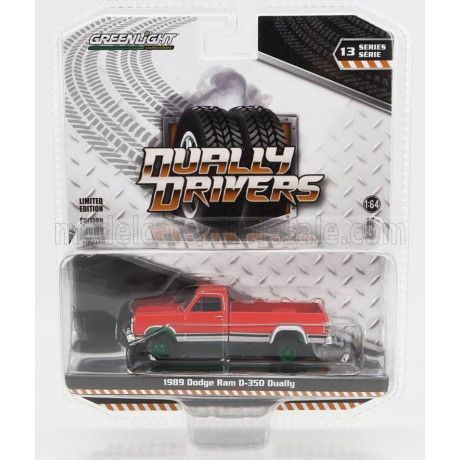 GREENLIGHT DODGE RAM D-350 PICK-UP 1989 - GREEN WHEELS - RED 1/64