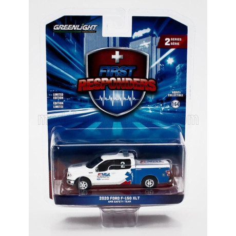 GREENLIGHT FORD USA F-150 XLT PICK-UP AMR SAFETY TEAM 2020 - WHITE BLUE 1/64