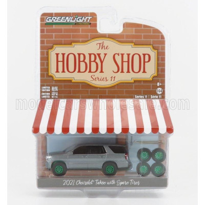 GREENLIGHT CHEVROLET TAHOE WITH SPARE TIRES 2021 - GREEN WHEELS - GREY MET 1/64