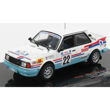 IXO MODELS ŠKODA 130LR N 22 RALLY ACROPOLIS 1986 SVATOPLUK KVAIZAR - JIRI JANECEK - WHITE LIGHT BLUE 1/43