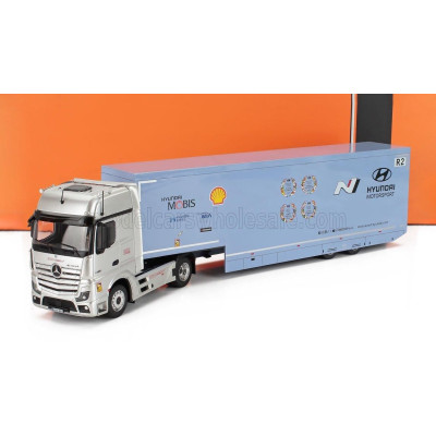 IXO MODELS MERCEDES BENZ ACTROS MP4 1851 BIGSPACE TRUCK - CAR TRANSPORTER TEAM HYUNDAI TEAM SHELL MOBIS WRT RALLY 2024 - LIGHT B