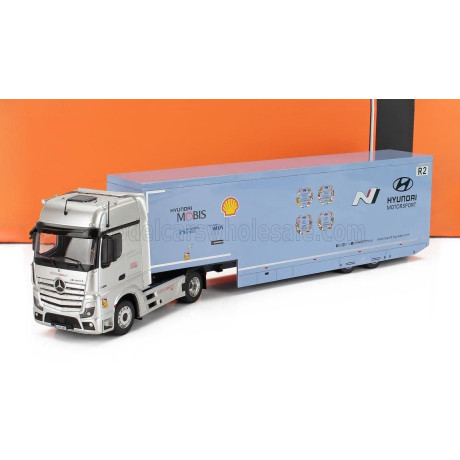 IXO MODELS MERCEDES BENZ ACTROS MP4 1851 BIGSPACE TRUCK - CAR TRANSPORTER TEAM HYUNDAI TEAM SHELL MOBIS WRT RALLY 2024 - LIGHT B