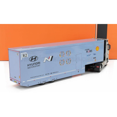 IXO MODELS MERCEDES BENZ ACTROS MP4 1851 BIGSPACE TRUCK - CAR TRANSPORTER TEAM HYUNDAI TEAM SHELL MOBIS WRT RALLY 2024 - LIGHT B