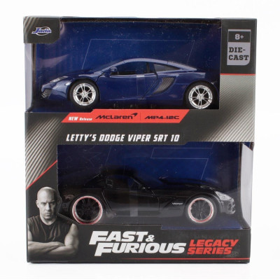 JADA DODGE SET 2X LETTY'S VIPER SRT-10 COUPE + McLAREN MP4 12C - FAST & FURIOUS - BLACK BLUE 1/32