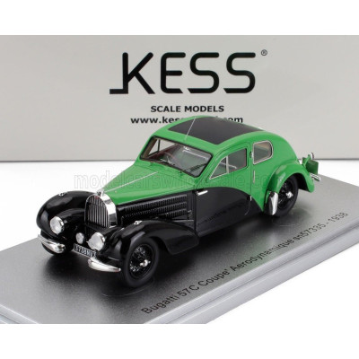 KESS MODEL BUGATTI 57C s/n.57335 COUPE AERODYNAMIQUE CLOSED ROOF 1938 - GREEN BLACK 1/43