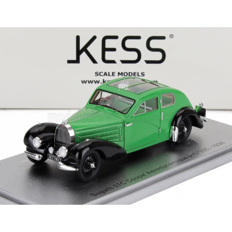 KESS MODEL BUGATTI 57C s/n.57335 COUPE AERODYNAMIQUE PANORAMIC ROOF 1938 - GREEN BLACK 1/43