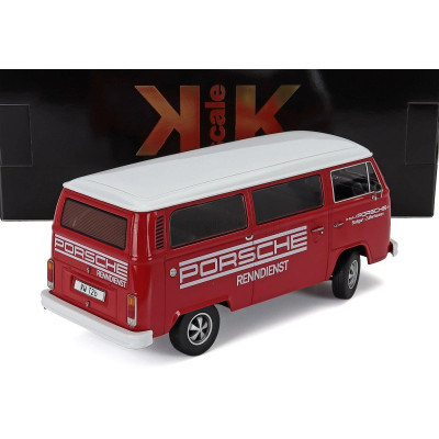 KK SCALE VOLKSWAGEN T2b MINIBUS PORSCHE RENNDIENST STUTTGART ZUFFENHAUSEN 1972 - WITH FUCHS RIMS - RED WHITE 1/18