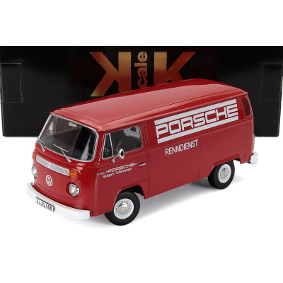 KK SCALE VOLKSWAGEN T2b DELIVERY VAN PORSCHE RENNDIENST 1972 - RED 1/18