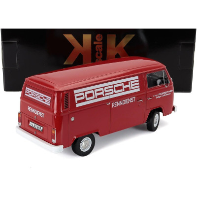 KK SCALE VOLKSWAGEN T2b DELIVERY VAN PORSCHE RENNDIENST 1972 - RED 1/18