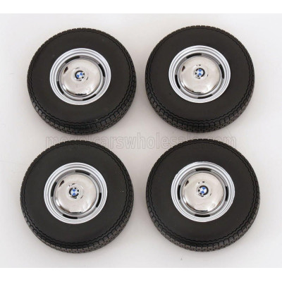 KK SCALE ACCESSORIES SET 4X WHEELS AND RIMS FOR BMW 2002 1967 - BLACK CHROME 1/12