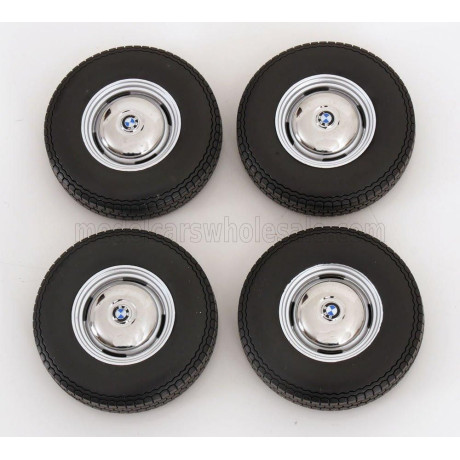 KK SCALE ACCESSORIES SET 4X WHEELS AND RIMS FOR BMW 2002 1967 - BLACK CHROME 1/12