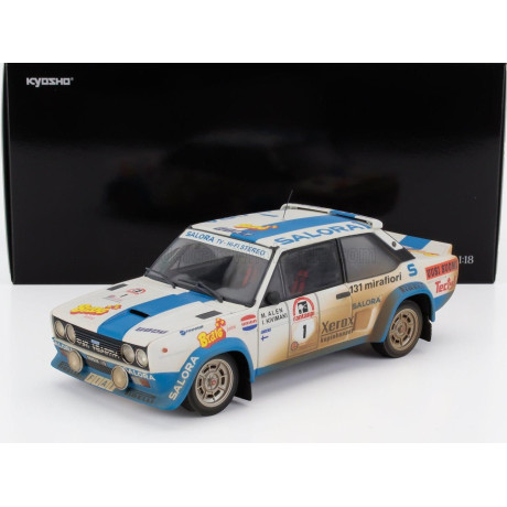 KYOSHO FIAT 131 ABARTH (dirty and night version) N 1 WINNER RALLY 1000 LAKES 1980 MARKKU ALEN - ILKKA KIVIMAKI - WHITE LIGHT BLU