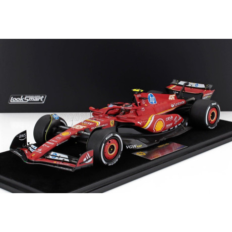 LOOKSMART FERRARI F1  SF-24 TEAM SCUDERIA FERRARI N 55 3rd MONACO GP 2024 CARLOS SAINZ - CON VETRINA - WITH SHOWCASE - RED WHITE