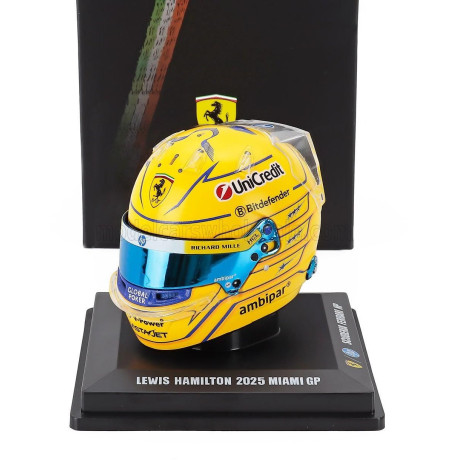 LOOKSMART BELL HELMET CASCO HELMET F1 LEWIS HAMILTON TEAM FERRARI HP N 44 MIAMI GP 2025 - YELLOW BLUE 1/5