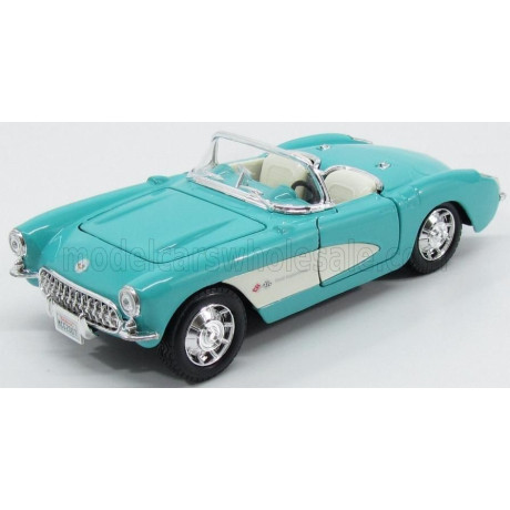MAISTO CHEVROLET CORVETTE SPIDER 2-DOOR 1957 - TURQUOISE WHITE 1/24