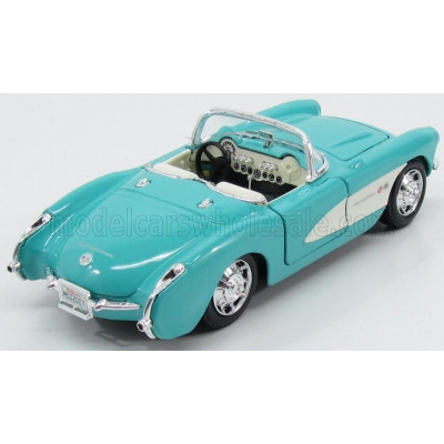 MAISTO CHEVROLET CORVETTE SPIDER 2-DOOR 1957 - TURQUOISE WHITE 1/24