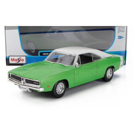 MAISTO DODGE CHARGER R/T COUPE 1969 - GREEN WHITE 1/18