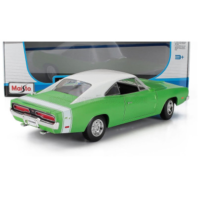 MAISTO DODGE CHARGER R/T COUPE 1969 - GREEN WHITE 1/18