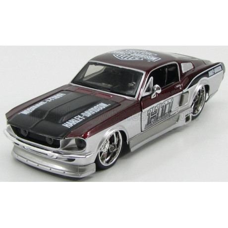 MAISTO FORD USA MUSTANG GT CUSTOM HARLEY-DAVIDSON 1967 - BORDEAUX MET SILVER 1/24