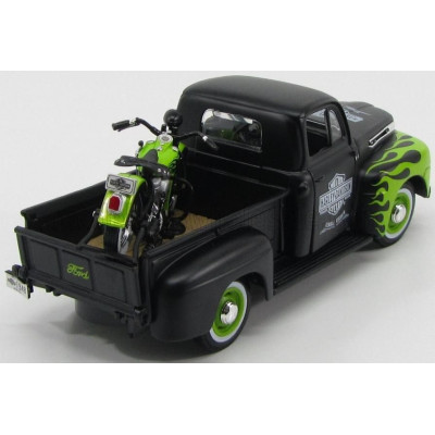 MAISTO FORD USA F-1 PICK-UP CUSTOM HARLEY-DAVIDSON 1948 + MOTORCYCLE HARLEY DAVIDSON FL PANHEAD 1948 - MATT BLACK LIGHT GREEN 1/