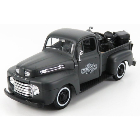 MAISTO FORD USA F-1 PICK-UP CUSTOM USA HARLEY-DAVIDSON 1948 + MOTORCYCLE HARLEY DAVIDSON WLA FLATHEAD 1942 - MATT GREY 1/24